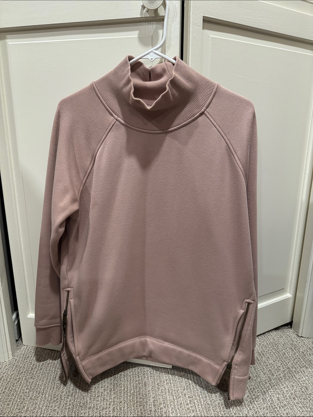 Athleta Rose Mauve Turtleneck Pullover with Side Zips